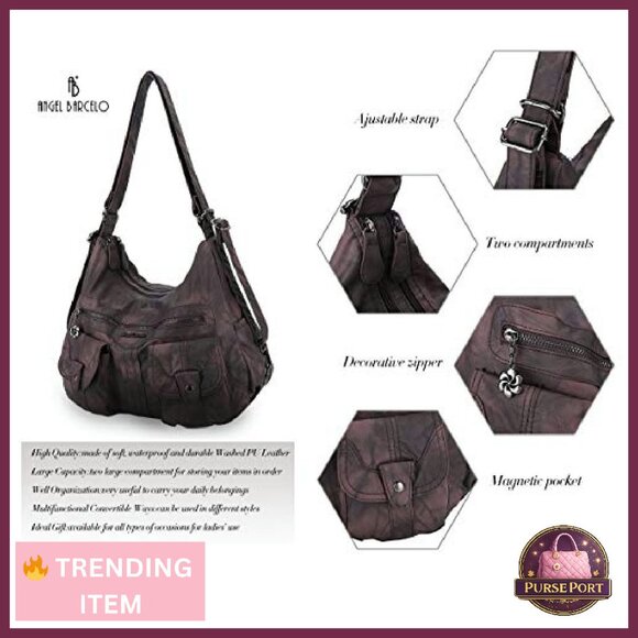 Soft Leather Multifunctional Hobo Backpack Crossbody Bag with Pockets - Picture 6 of 8